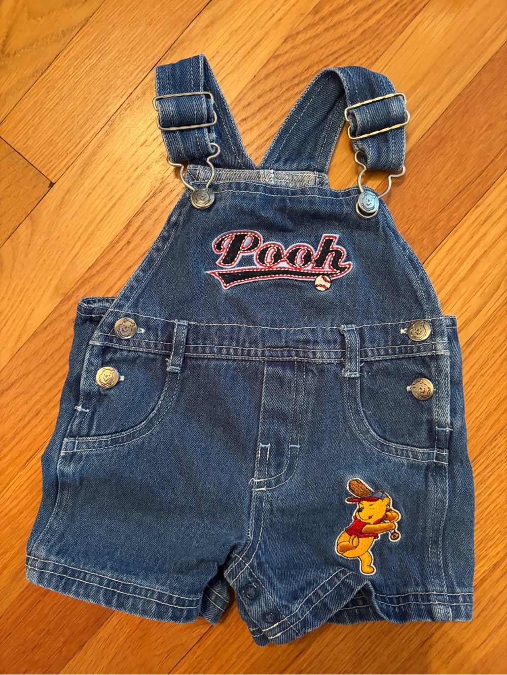 Vintage 90s | Disney Winnie the Pooh | Baseball Denim Shortalls 3-6M | Pristine